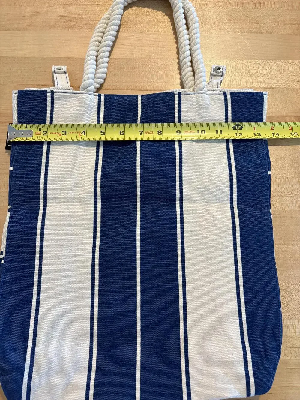 Lancome Tote Bag Womens Small Blue White Stripe Rope Handle Beach Travel